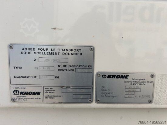Swap chassis trailer KRONE DRYBOX KOFFER WK 7.3 STG MEHRERE EINHEITEN VERFßGBAR 7,45 METER GESAMTLäNGE