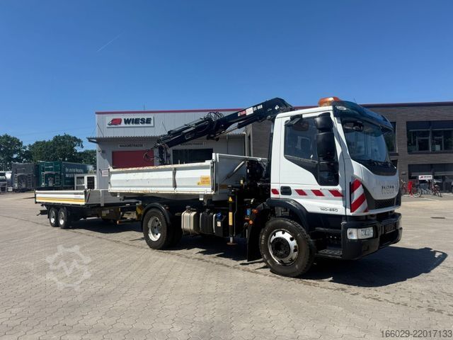 Three-sided tipper truck IVECO 140E250 Kipper mit HIAB Kran inklusive Anhänger
