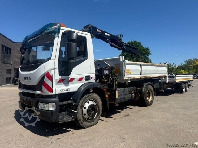 Three-sided tipper truck IVECO 140E250 Kipper mit HIAB Kran inklusive Anhänger