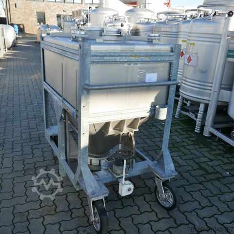 630 Liter fahrbarer Konuscontainer aus V4A mit Halar Innenbeschichtung chematec 9778