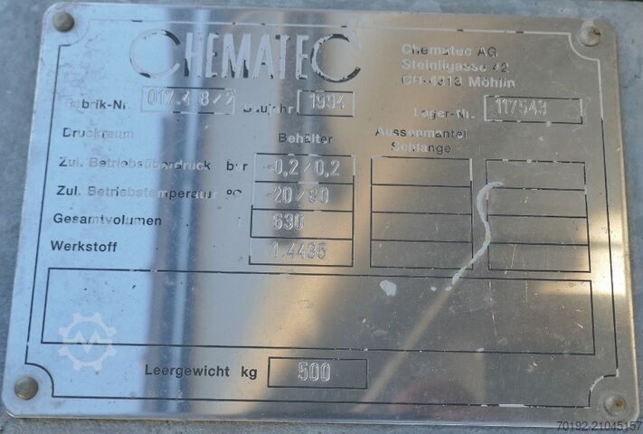 630 Liter fahrbarer Konuscontainer aus V4A mit Halar Innenbeschichtung chematec 9778