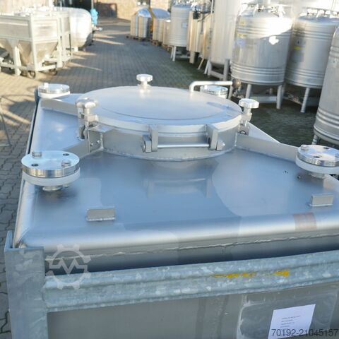 630 Liter fahrbarer Konuscontainer aus V4A mit Halar Innenbeschichtung chematec 9778