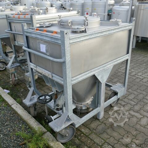 630 Liter fahrbarer Konuscontainer aus V4A mit Halar Innenbeschichtung Stöcklin 9777