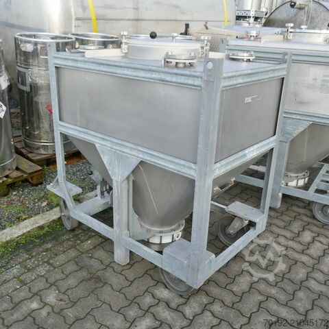 630 Liter fahrbarer Konuscontainer aus V4A mit Halar Innenbeschichtung Stöcklin 9777