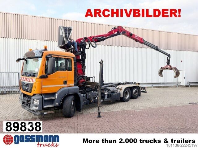 Roll-off tipper truck MAN TGS 26.400 6x2-4 BL, Kran, Motorabtrieb,