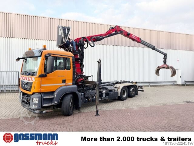 Roll-off tipper truck MAN TGS 26.400 6x2-4 BL, Kran, Motorabtrieb,