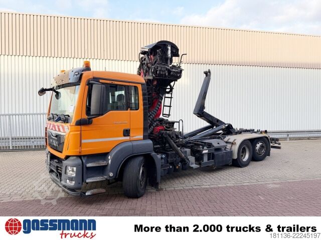 Roll-off tipper truck MAN TGS 26.400 6x2-4 BL, Kran, Motorabtrieb,