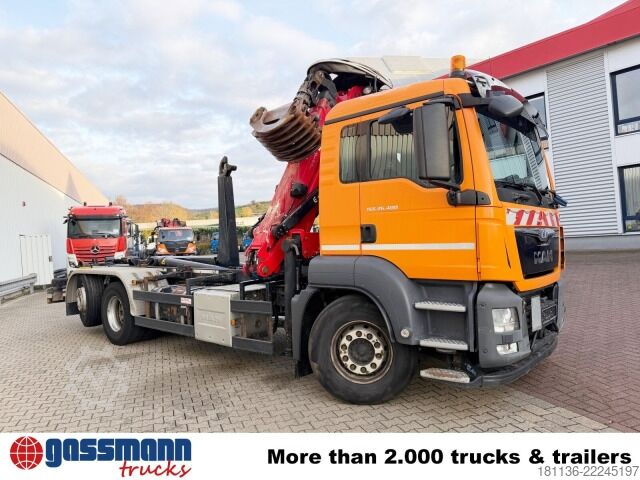 Roll-off tipper truck MAN TGS 26.400 6x2-4 BL, Kran, Motorabtrieb,