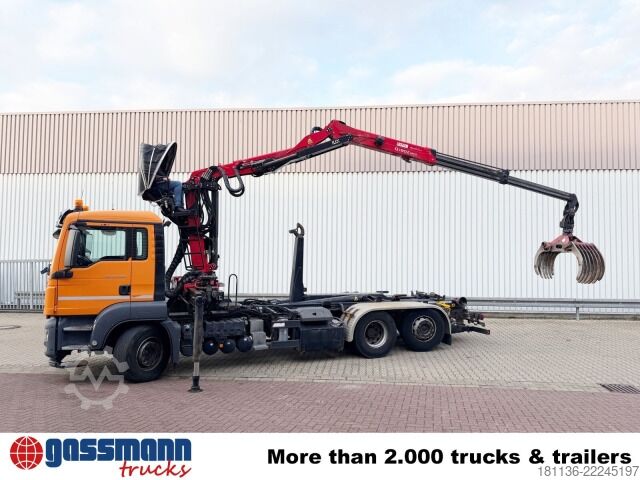 Roll-off tipper truck MAN TGS 26.400 6x2-4 BL, Kran, Motorabtrieb,