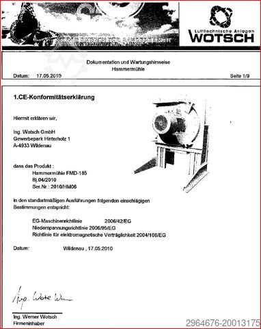 Suction mill Wotsch Hammermühle FMD-185
