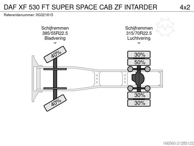 Standard tractor DAF XF 530 FT SUPER SPACE CAB ZF INTARDER