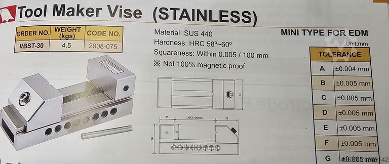 Präzisionsschraubstock Spannweite 100 mm Vertex VBST-30