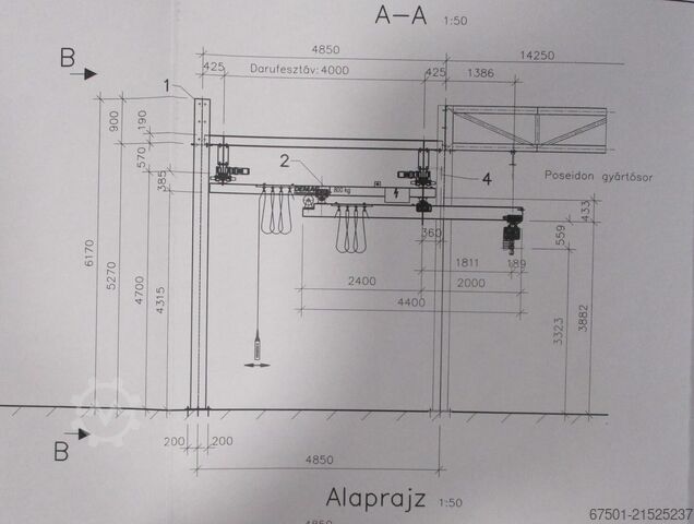 Hallenkran Kran Brückenkran DEMAG  800 kg + 630 kg  + Laufschiene (3456)