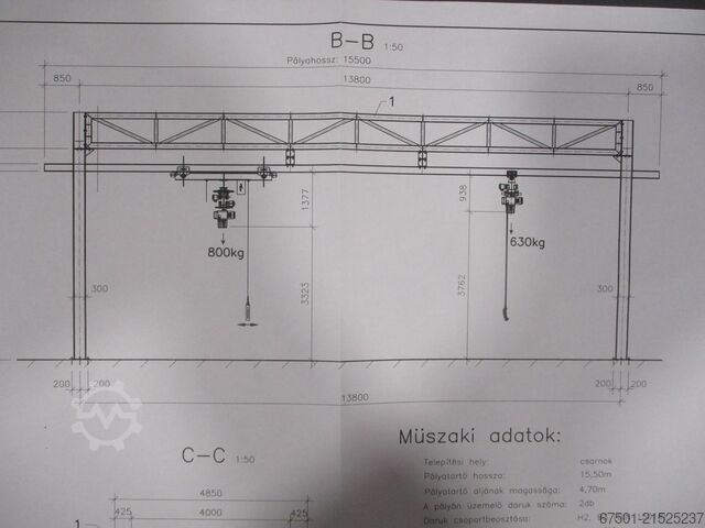 Hallenkran Kran Brückenkran DEMAG  800 kg + 630 kg  + Laufschiene (3456)