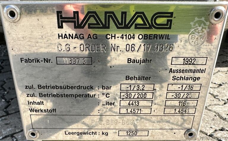 4413 liter heatable/coolable vacuum pressure vessel made of V4A with propeller agitator HANAG B0037