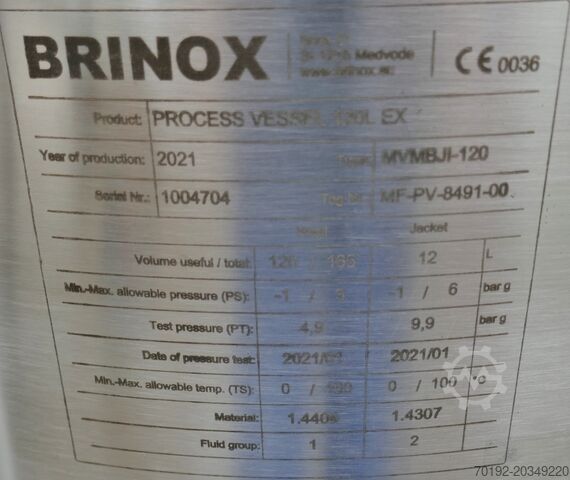 Unused 165 liter mobile heat-/coolable pharma process vessel, Aisi 316 with magnetic agitator Brinox 9785