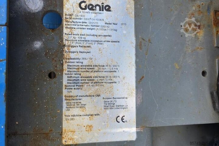 Radlader Genie GS1932 Electric, Working Height 7.8 m, 227kg Capac