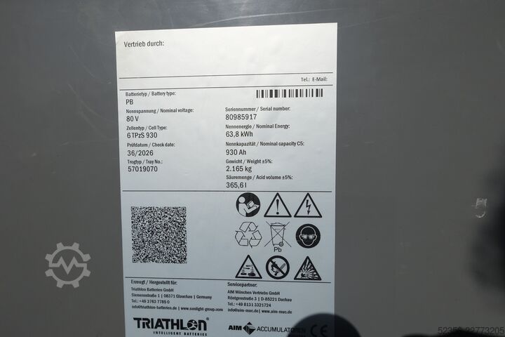 Forklift battery AIM Triathlon 80v 6PzS930 96% Staplerbatterie