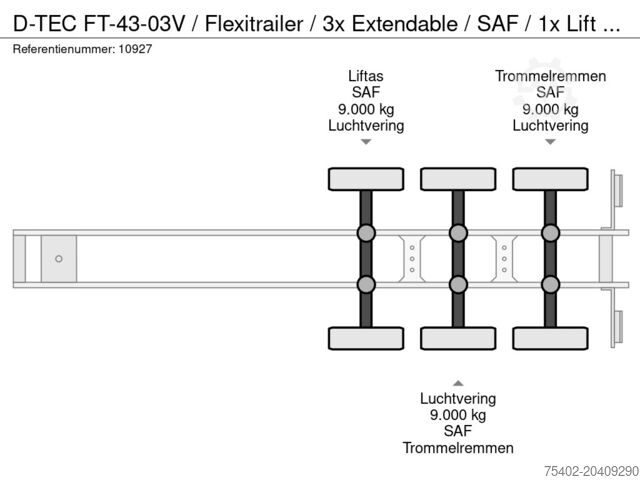 Containertransport D-TEC FT-43-03V / Flexitrailer / 3x Extendable / SAF ...