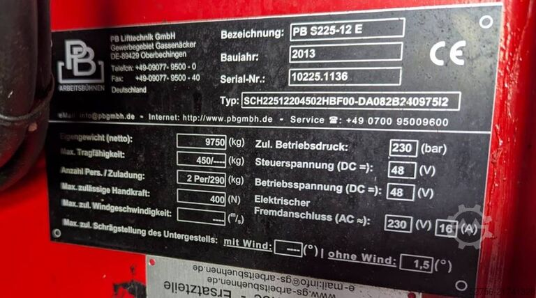 Scissor lift PB Lifttechnik S225-12E