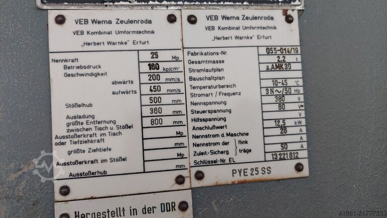 Hydraulic single column press ZEULENRODA PYE 25 SS