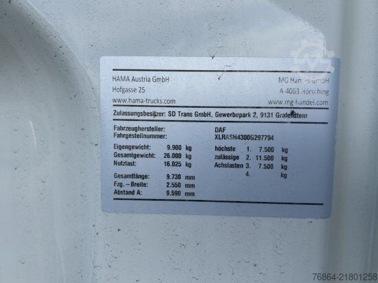 Wechselfahrgestell LKW DAF XF 480 FAR BDF EURO 6 LIFTACHSE, RETARDER