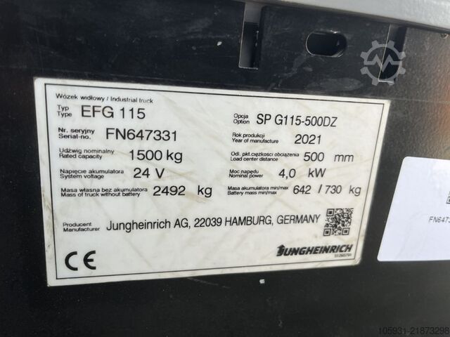 Electric 3-wheel forklift Jungheinrich EFG115