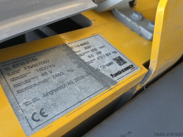 Electric 3-wheel forklift Jungheinrich EFG216k