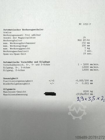 Vertikales Bearbeitungszentrum EUMACH MC 1050 P incl. NIKKEN 4te - Achse