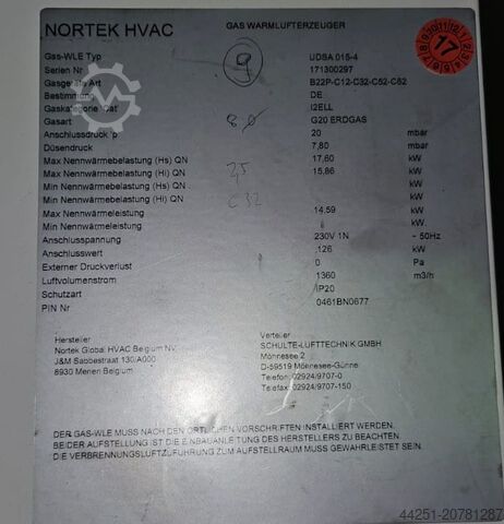 Warmlufterzeuger Hallenheizung 14,59 kW Reznor UDSA015-4