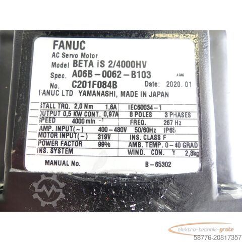Steuerung Fanuc A06B-0062-B103 AC Servomotor SN: C201F084B mit Pulsecoder A860-2020-T301