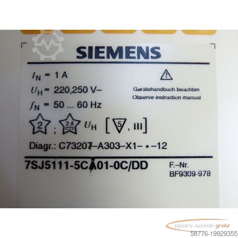 Component Siemens 7SJ5111-5CA01-0C / DD Überstromzeitschutz