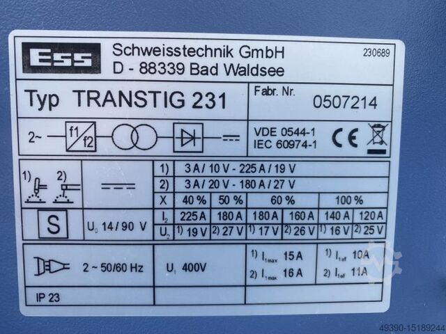 WIG und Elektro DC Inverter Schweißgerät, WIG Schweißmaschine ESS Transtig 231 (DC)