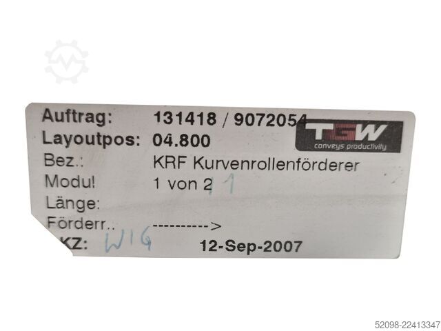 Rollenbahnkurve 90° TGW 1000003832, FB: 620 mm