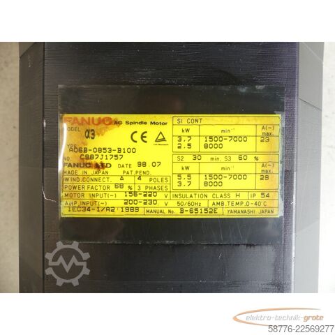 Control unit Fanuc A06B-0853-B100 / B-65152E AC Spindle Motor SN: C987J1757