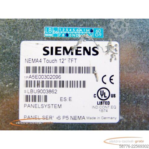 Komponente Siemens A5E00302096 Panelsystem NEMA4 Touch 12" TFT SN: LBU9003862