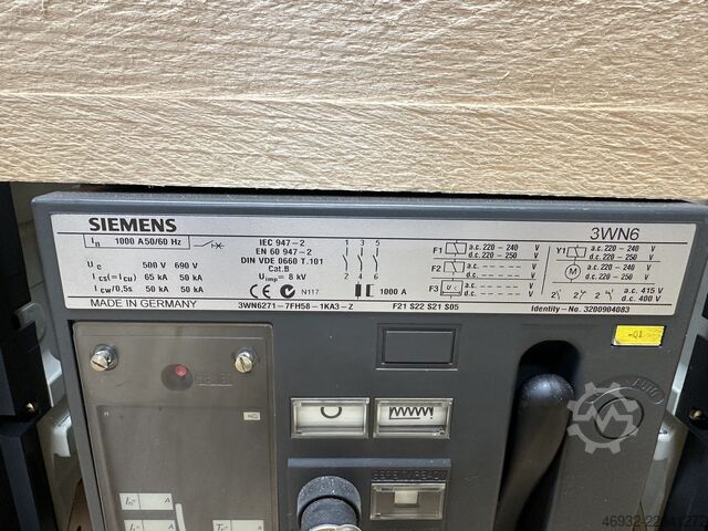 EINSCHUB-LUFTLEISTUNGSSCHALTER – 1.000 A Siemens 3WN6