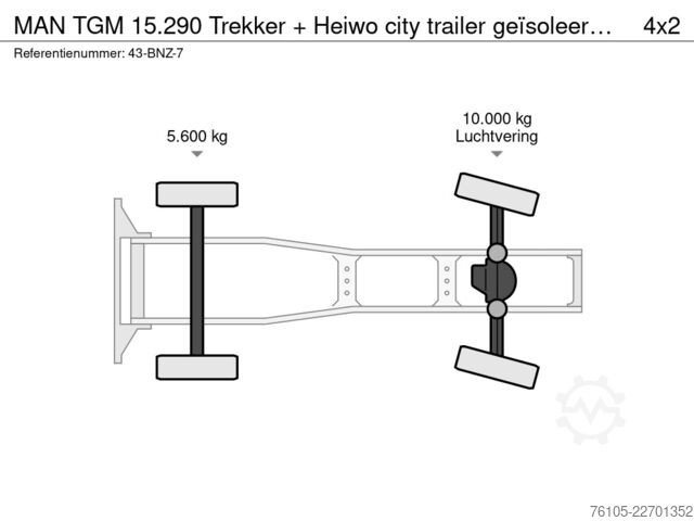 Standard-SZM MAN TGM 15.290 Trekker + Heiwo city trailer geïsole...