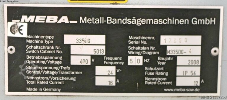 Bandsäge MEBA - Halbautomat 335 DG