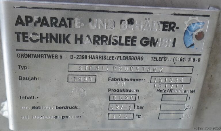 5530 Liter heiz-/kühlbarer Druckbehälter / Sterildrucktank aus V2A mit Balkenrührwerk Apparate- und Behältertechnik Harrislee 9681