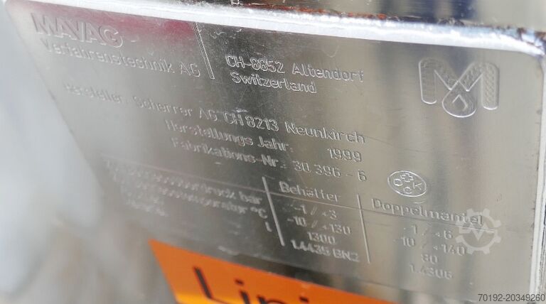 1300 Liter pharmaceutical process vessel with magnetic agitator (AISI316L) MAVAG Verfahrenstechnik AG 9679