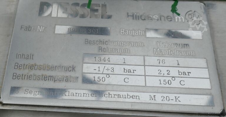 1344 liter heat-/coolable pressure tank, Aisi 316 with propeller agitator Diessel 9572