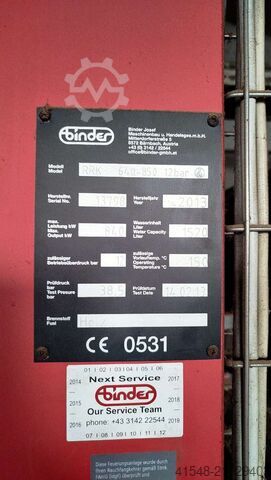 Steam boiler powered by wood chips Binder RRK 640 -850 kw