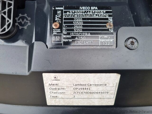 Closed box Iveco Daily 70C18 Koffer 7 TON LBW 1000 Kg Euro 6