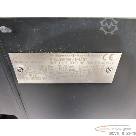 Siemens motor Siemens 1FT6086-1AF71-4AG1 Permanent-Magnet-Motor SN:EL287031002006