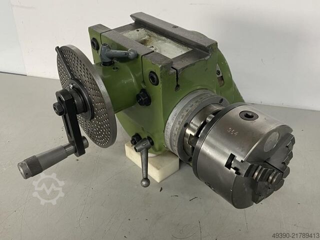 Indexing head with crank and dividing plate + 3-jaw lathe chuck Ø 125 mm, rotary indexing device, di  