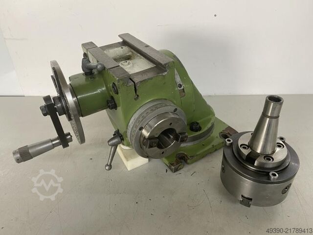 Indexing head with crank and dividing plate + 3-jaw lathe chuck Ø 125 mm, rotary indexing device, di  