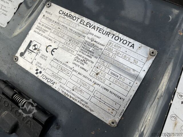 Toyota 8FBET18 Gabelstapler, Triplexmast 500 mm Freihub/Seitenschieber, Elektro, Baujahr 2013 TOYOTA 8 FBET 18