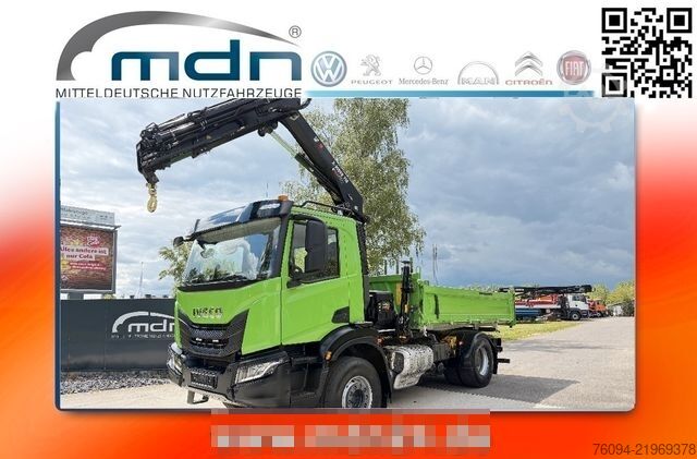 Three-sided tipper truck IVECO AD200X40 4x2 Kipper KRAN 12m Funk Greifer AHK