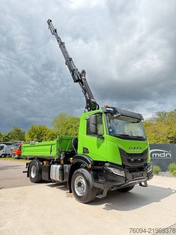 Three-sided tipper truck IVECO AD200X40 4x2 Kipper KRAN 12m Funk Greifer AHK